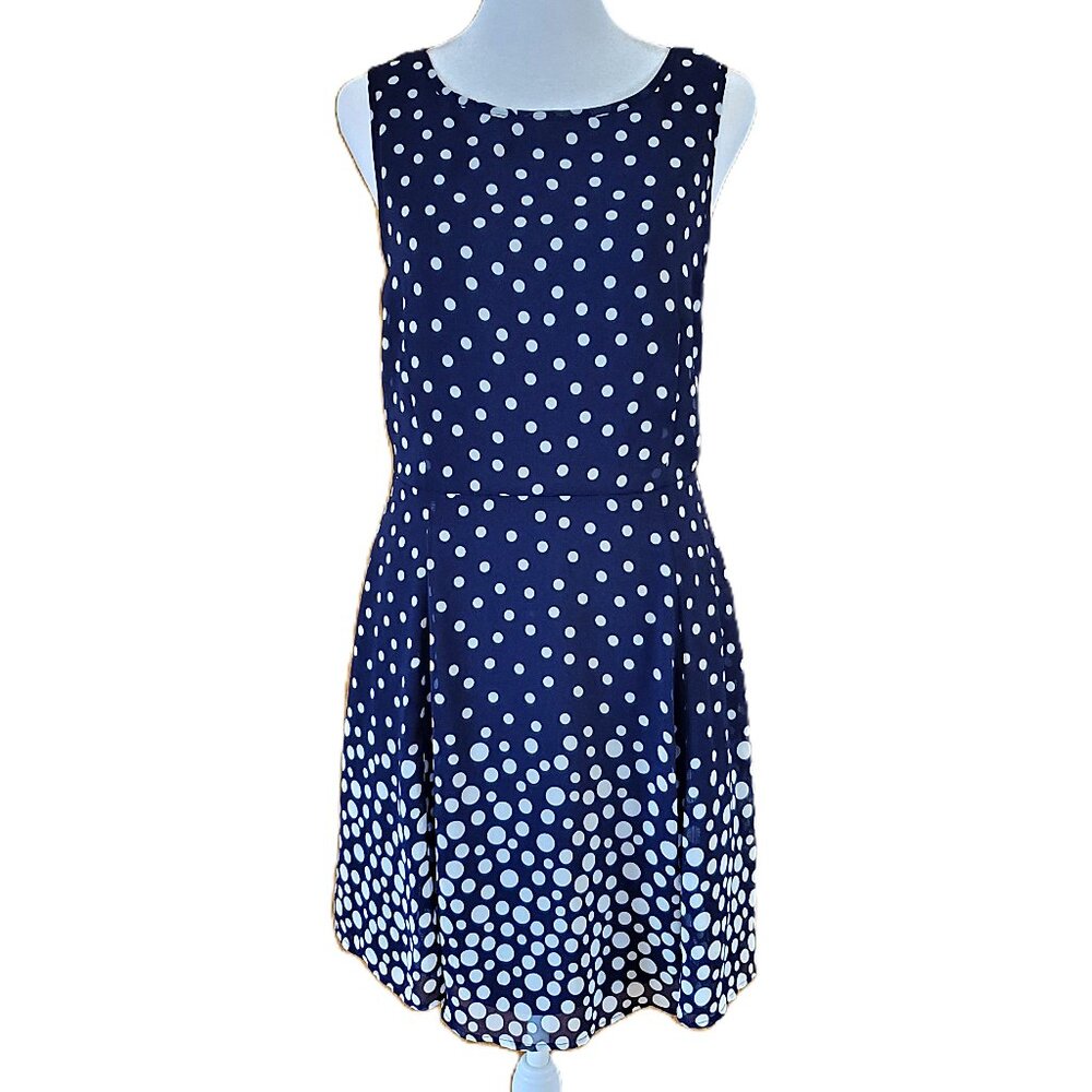 Charming Charlie Navy White Polka Dot Fit & Flare Dress Women's Sz S Knee Length